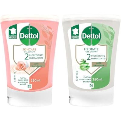 Dettol Pack No Touch Recharges Savon Liquide Eau de Rose & Beurre de Karité + Aloe Vera & Bambou 2x250ml - Publicité Dettol Pack No Touch Recharges Savon Liquide Eau de Rose & Beurre de Karité + Aloe Vera & Bambou 2x250ml - Publicité