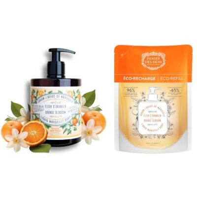 Panier des Sens Savon Liquide Mains Fleur d'Oranger + Recharge 2x500ml 1 savon liquide 500 ml + 1 éco-recharge 500 ml, soit 1 L de savon au parfum de Fleur d’Oranger - Publicité Panier des Sens Savon Liquide Mains Fleur d'Oranger + Recharge 2x500ml 1 savon liquide 500 ml + 1 éco-recharge 500 ml, soit 1 L de savon au parfum de Fleur d’Oranger - Publicité