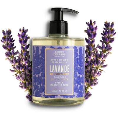Panier des Sens Savon Liquide Mains Lavande & Bois Ambrés 500ml Savon de Marseille liquide 98% naturel, nettoie en douceur et laisse un parfum lavande chaud et intense - Publicité Panier des Sens Savon Liquide Mains Lavande & Bois Ambrés 500ml Savon de Marseille liquide 98% naturel, nettoie en douceur et laisse un parfum lavande chaud et intense - Publicité