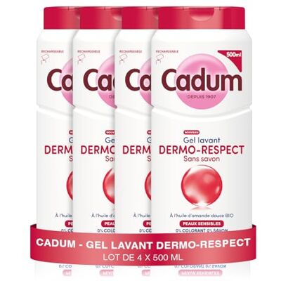 Cadum Gel Lavant Dermo-Respect Sans Savon Peaux Sensibles Lot 4x500ml Huile amande douce bio, pH neutre, Testé dermatologiquement, Famille dès 3 ans, Flacon 70% recyclé - Publicité Cadum Gel Lavant Dermo-Respect Sans Savon Peaux Sensibles Lot 4x500ml Huile amande douce bio, pH neutre, Testé dermatologiquement, Famille dès 3 ans, Flacon 70% recyclé - Publicité