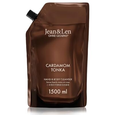 Jean & Len Hair & Body Wash Cardamom & Tonka, Recharge, 1,5 L Pour cheveux & corps, avec complexe hydratant, parfum doux & épicé de cardamome & tonka, sans parabènes ni silicones - Publicité Jean & Len Hair & Body Wash Cardamom & Tonka, Recharge, 1,5 L Pour cheveux & corps, avec complexe hydratant, parfum doux & épicé de cardamome & tonka, sans parabènes ni silicones - Publicité