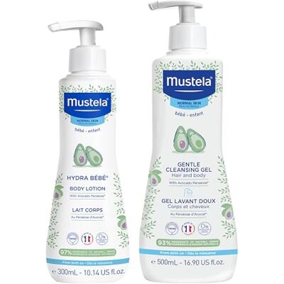 Mustela Baby Bath Time Gift Set Essentiels de soin de la peau de bébé avec avocat naturel Contains Hydra Bebe Body Lotion 10.14 fl. oz. & Gentle Cleansing Gel 16.9 fl. oz. Lot de 2 articles - Publicité Mustela Baby Bath Time Gift Set Essentiels de soin de la peau de bébé avec avocat naturel Contains Hydra Bebe Body Lotion 10.14 fl. oz. & Gentle Cleansing Gel 16.9 fl. oz. Lot de 2 articles - Publicité