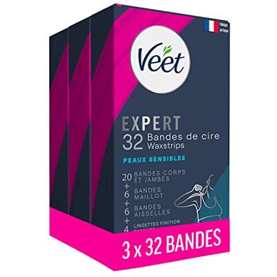 Veet Expert Lot de 96 Bandes De Cire Froide Maillot, Aisselles, Corps & Jambes Peaux Sensibles - Publicité Veet Expert Lot de 96 Bandes De Cire Froide Maillot, Aisselles, Corps & Jambes Peaux Sensibles - Publicité
