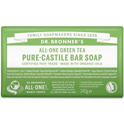 Dr. Bronner's Pain de savon thé vert Dr Bronner's 140gr - Publicité Dr. Bronner's Pain de savon thé vert Dr Bronner's 140gr - Publicité