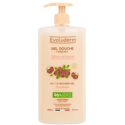 Evoluderm Gel Douche Fondant Délice de Karité 1000 ml 96% d'Origine Naturelle Végan Fabrication Française - Publicité Evoluderm Gel Douche Fondant Délice de Karité 1000 ml 96% d'Origine Naturelle Végan Fabrication Française - Publicité