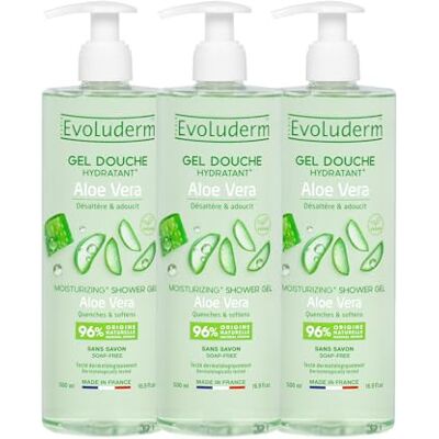 Evoluderm – Gel Douche Aloe Vera Hydratant 500 ml 96% d'Origine Naturelle Végan Fabrication Française Lot de 3 x 500 ml - Publicité Evoluderm – Gel Douche Aloe Vera Hydratant 500 ml 96% d'Origine Naturelle Végan Fabrication Française Lot de 3 x 500 ml - Publicité