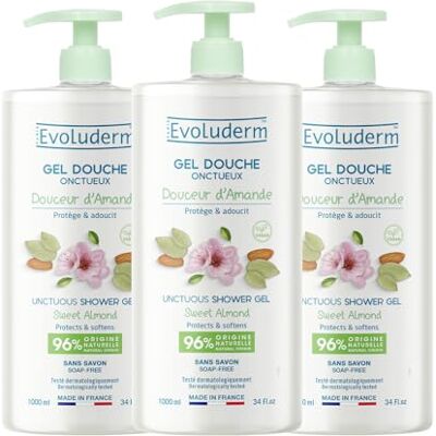 Evoluderm – Gel Douche Onctueux Douceur d'Amande 1000 ml 95% d’Origine Naturelle Végan Fabrication Française Lot de 3 x 1000 ml - Publicité Evoluderm – Gel Douche Onctueux Douceur d'Amande 1000 ml 95% d’Origine Naturelle Végan Fabrication Française Lot de 3 x 1000 ml - Publicité