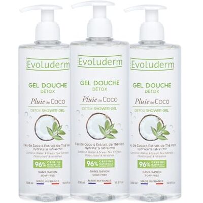 Evoluderm Gel Douche Pluie de Coco 500 ml 96% d'Origine Naturelle Végan Fabrication Française Lot de 3 x 500 ml - Publicité Evoluderm Gel Douche Pluie de Coco 500 ml 96% d'Origine Naturelle Végan Fabrication Française Lot de 3 x 500 ml - Publicité
