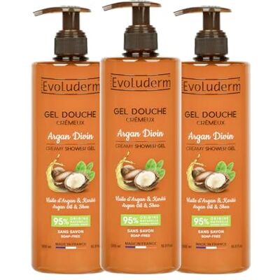 Evoluderm Gel Douche Crémeux Argan Divin 500 ml 95% d'Origine Naturelle Végan Fabrication Française Lot de 3 x 500 ml - Publicité Evoluderm Gel Douche Crémeux Argan Divin 500 ml 95% d'Origine Naturelle Végan Fabrication Française Lot de 3 x 500 ml - Publicité