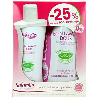 Saforelle Solution Lavante Eco Recharge 400ml + 250ml - Publicité Saforelle Solution Lavante Eco Recharge 400ml + 250ml - Publicité