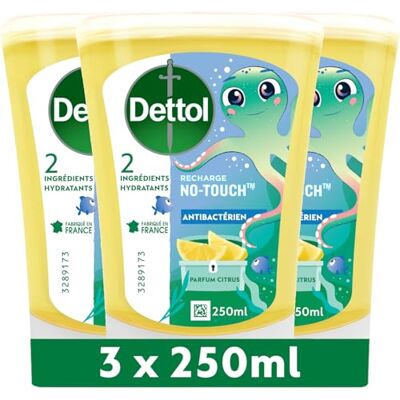 Dettol Pack No Touch Recharges Savon Liquide Parfum Citron Action Nettoyante 3x250ml - Publicité Dettol Pack No Touch Recharges Savon Liquide Parfum Citron Action Nettoyante 3x250ml - Publicité