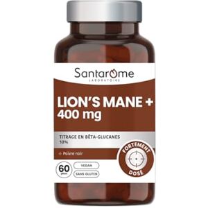 BIO + Santarome Lion’s Mane 400 mg – Complément Alimentaire Crinière de Lion – Concentration & Clarté Mentale – Extrait titré en Bêta-Glucanes 10% – Avec Poivre Noir – Vegan & Sans Gluten – 60 Gélules - Publicité BIO + Santarome Lion’s Mane 400 mg – Complément Alimentaire Crinière de Lion – Concentration & Clarté Mentale – Extrait titré en Bêta-Glucanes 10% – Avec Poivre Noir – Vegan & Sans Gluten – 60 Gélules - Publicité