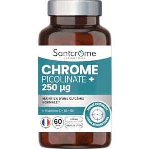 BIO + Santarome Chrome Picolinate+ 250 µg – Maintien d’une Glycémie Normale – Métabolisme des Nutriments – Avec Vitamines C, B3 & B6 – Vegan, Sans Gluten – 60 Gélules – Fabriqué en France - Publicité BIO + Santarome Chrome Picolinate+ 250 µg – Maintien d’une Glycémie Normale – Métabolisme des Nutriments – Avec Vitamines C, B3 & B6 – Vegan, Sans Gluten – 60 Gélules – Fabriqué en France - Publicité