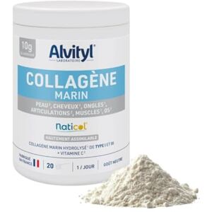 Alvityl Collagène Marin ingrédient Collagène hydrolysé de Type 1 et 3 Vitamine C Peau, cheveux, ongles, articulations, muscles, os Hautement assimilable -10g de Collagène 210 gr - Publicité Alvityl Collagène Marin ingrédient Collagène hydrolysé de Type 1 et 3 Vitamine C Peau, cheveux, ongles, articulations, muscles, os Hautement assimilable -10g de Collagène 210 gr - Publicité