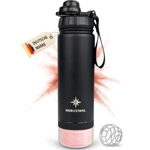NORDSTAHL Shaker avec compartiment à poudre 500 ml Shaker isotherme Jusqu'à 24 h Shaker protéiné en acier inoxydable avec boule Sans BPA et anti-fuite Noir nuit - Publicité NORDSTAHL Shaker avec compartiment à poudre 500 ml Shaker isotherme Jusqu'à 24 h Shaker protéiné en acier inoxydable avec boule Sans BPA et anti-fuite Noir nuit - Publicité