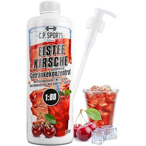 C.P. Sports sirop pour boissons cerise au thé glacé 1 litre + distributeur à pompe - Publicité C.P. Sports sirop pour boissons cerise au thé glacé 1 litre + distributeur à pompe - Publicité
