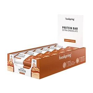 foodspring Protein Bar Extra Chocolate 13 g de protéine par barre, sans sucre ajouté, en-cas à prendre après le sport ou en déplacement Crunchy Peanut 12 x 45 g - Publicité