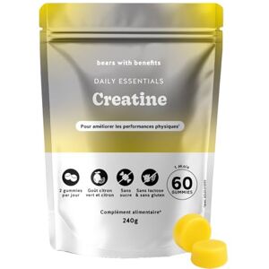 Bears with Benefits Gummies Créatine 3000mg Daily Essentials Performance Physique Créatine Monohydrate 60 Pièces (1 mois) Sans Sucre, Vegan - Publicité Bears with Benefits Gummies Créatine 3000mg Daily Essentials Performance Physique Créatine Monohydrate 60 Pièces (1 mois) Sans Sucre, Vegan - Publicité