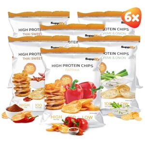 Supplify Chips Protéinées, 6 x 50 g Boîte Mixte de Différentes Saveurs (Paprika, Thai Sweet Chili, Crème & Oignon), Chips Protéinées Faibles en Glucides et en Calories, Snack Fitness - Publicité Supplify Chips Protéinées, 6 x 50 g Boîte Mixte de Différentes Saveurs (Paprika, Thai Sweet Chili, Crème & Oignon), Chips Protéinées Faibles en Glucides et en Calories, Snack Fitness - Publicité