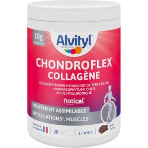 Alvityl Chondroflex Collagène hydrolysé de Type 1,2 et 3 – Harpagophytum – Acide hyaluronique – Ortie Dioïque- Hautement assimilable – Goût Chocolat 10,5g par jour – 220 gr - Publicité Alvityl Chondroflex Collagène hydrolysé de Type 1,2 et 3 – Harpagophytum – Acide hyaluronique – Ortie Dioïque- Hautement assimilable – Goût Chocolat 10,5g par jour – 220 gr - Publicité