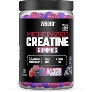Weider Micronized Creatine Gummies (60 gommes) Goût DUO Fraise-Mûre, 3,5g Créatine Monohydrate 200 MESH/dose, Certifié par Laboratoire Européen, aide à augmenter la performance physique (20 portions) - Publicité Weider Micronized Creatine Gummies (60 gommes) Goût DUO Fraise-Mûre, 3,5g Créatine Monohydrate 200 MESH/dose, Certifié par Laboratoire Européen, aide à augmenter la performance physique (20 portions) - Publicité