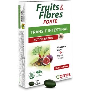 ORTIS Fruits & Fibres Forte 12 Comprimés Complément Alimentaire pour Favoriser le Transit Intestinal En cas de Transit Lent et Ballonnements Action Rapide 100% Naturel à base de Rhubarbe - Publicité