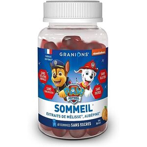 Granions Gummies sommeil  PAT PATROUILLE   Complement alimentaire   Relaxation, sommeil sain   Extrait de mélisse, aubépine   Goût abricot   Sans gélatine animale, sans sucres   Made in FR   60 gummies - Publicité