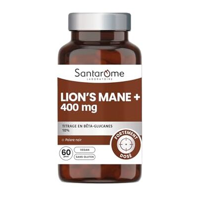 BIO + Santarome Lion’s Mane 400 mg – Complément Alimentaire Crinière de Lion – Concentration & Clarté Mentale – Extrait titré en Bêta-Glucanes 10% – Avec Poivre Noir – Vegan & Sans Gluten – 60 Gélules - Publicité BIO + Santarome Lion’s Mane 400 mg – Complément Alimentaire Crinière de Lion – Concentration & Clarté Mentale – Extrait titré en Bêta-Glucanes 10% – Avec Poivre Noir – Vegan & Sans Gluten – 60 Gélules - Publicité