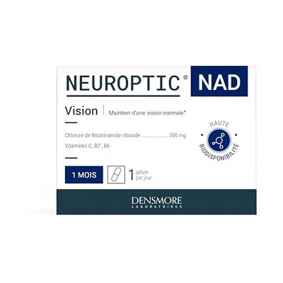 Densmore NEUROPTIC NAD 300 mg Nicotinamide riboside Rétablit le taux de NAD+ Santé visuelle Vitamines C, B2 et B6 Complément alimentaire 30 gélules 1 mois - Publicité Densmore NEUROPTIC NAD 300 mg Nicotinamide riboside Rétablit le taux de NAD+ Santé visuelle Vitamines C, B2 et B6 Complément alimentaire 30 gélules 1 mois - Publicité