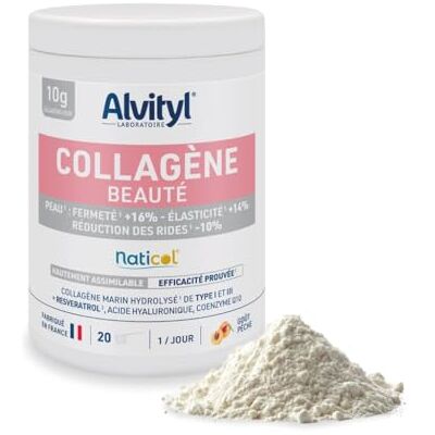 Alvityl Collagène Beauté Marin – Collagène hydrolysé de Type 1 et 3 – Resveratrol – Acide hyaluronique – Coenzyme Q10 – Hautement assimilable 10 g de Collagène 210gr - Publicité Alvityl Collagène Beauté Marin – Collagène hydrolysé de Type 1 et 3 – Resveratrol – Acide hyaluronique – Coenzyme Q10 – Hautement assimilable 10 g de Collagène 210gr - Publicité