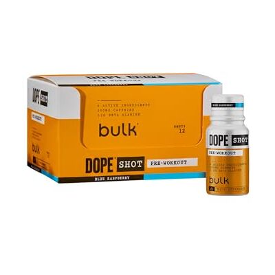 Bulk Dope Shots Boisson pré-entraînement Framboise Bleue Boîte de 12 shots de 60 ml 200 mg de caféine et 3,2 g de bêta-alanine Soutient l'énergie et la concentration à la salle de sport - Publicité Bulk Dope Shots Boisson pré-entraînement Framboise Bleue Boîte de 12 shots de 60 ml 200 mg de caféine et 3,2 g de bêta-alanine Soutient l'énergie et la concentration à la salle de sport - Publicité