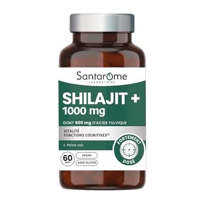BIO + SANTAROME Shilajit Himalaya 1000 mg Acide Fulvique Énergie 60 Gélules Testé sans Métaux Lourds Énergie stable, sans Coup de barre Vitalité et Récupération Poivre Noir, en Gélule pratique - Publicité BIO + SANTAROME Shilajit Himalaya 1000 mg Acide Fulvique Énergie 60 Gélules Testé sans Métaux Lourds Énergie stable, sans Coup de barre Vitalité et Récupération Poivre Noir, en Gélule pratique - Publicité