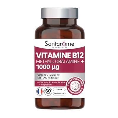BIO + Santarome Vitamine B12 Méthylcobalamine 1000 µg – Vitalité, Immunité & Système Nerveux – Avec Vitamines B2 B3 B6 B9 & Magnésium – Vegan, Sans Gluten – Fabriqué en France – 2 mois - Publicité BIO + Santarome Vitamine B12 Méthylcobalamine 1000 µg – Vitalité, Immunité & Système Nerveux – Avec Vitamines B2 B3 B6 B9 & Magnésium – Vegan, Sans Gluten – Fabriqué en France – 2 mois - Publicité