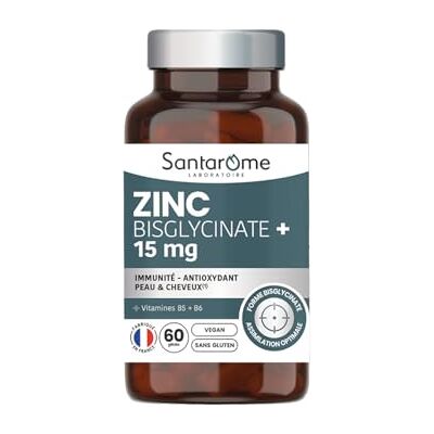 BIO + Santarome Zinc Bisglycinate 15 mg – Immunité, Antioxydant, Peau & Cheveux – Avec Vitamines B5 & B6 – Haute Assimilation – Vegan, Sans Gluten – 2 mois – Fabriqué en France - Publicité BIO + Santarome Zinc Bisglycinate 15 mg – Immunité, Antioxydant, Peau & Cheveux – Avec Vitamines B5 & B6 – Haute Assimilation – Vegan, Sans Gluten – 2 mois – Fabriqué en France - Publicité