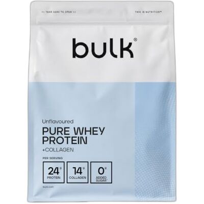 Bulk Pure Whey Protein + Collagène, Nature, 900g Jusqu'à 23 g de protéines, 14 g de collagène, Sans sucres ajoutés, Contribue à la croissance et au maintien musculaires - Publicité Bulk Pure Whey Protein + Collagène, Nature, 900g Jusqu'à 23 g de protéines, 14 g de collagène, Sans sucres ajoutés, Contribue à la croissance et au maintien musculaires - Publicité
