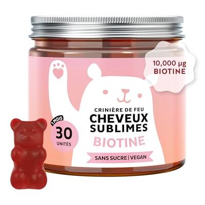 Bears with Benefits Crinière de Feu Cheveux Sublimes Gummies Biotine – Formule Renforcée – 10 000µg de Biotine, Zinc, Vitamines B6, C, E et Iode – 30 pièces (1 Mois), Végan, Sans Sucre, - Publicité Bears with Benefits Crinière de Feu Cheveux Sublimes Gummies Biotine – Formule Renforcée – 10 000µg de Biotine, Zinc, Vitamines B6, C, E et Iode – 30 pièces (1 Mois), Végan, Sans Sucre, - Publicité