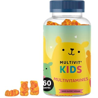 Bears with Benefits Gummies Multivitamines Pour Enfants Dès 4 ans, Multivit' Kids – Soutien Défenses Immunitaires – Avec Vitamines B12, C, D, E et Iode – 60 unités (1 mois), Vegan, Sans Sucre, - Publicité Bears with Benefits Gummies Multivitamines Pour Enfants Dès 4 ans, Multivit' Kids – Soutien Défenses Immunitaires – Avec Vitamines B12, C, D, E et Iode – 60 unités (1 mois), Vegan, Sans Sucre, - Publicité
