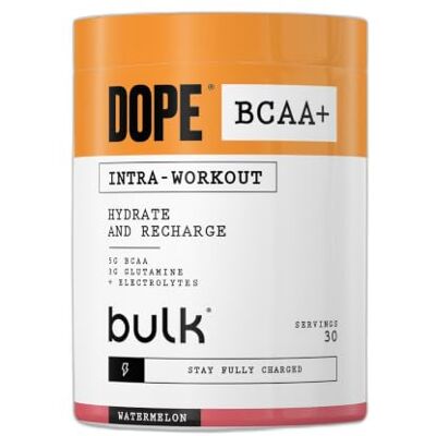 Bulk Dope BCAA+ Poudre Intra-Entraînement Pastèque 360 g 30 Portions 5g BCAAs Mélange d'Électrolytes Glutamine Vitamine B6 & B12 Soutient l'Hydratation, l'Énergie et la Récupération - Publicité Bulk Dope BCAA+ Poudre Intra-Entraînement Pastèque 360 g 30 Portions 5g BCAAs Mélange d'Électrolytes Glutamine Vitamine B6 & B12 Soutient l'Hydratation, l'Énergie et la Récupération - Publicité