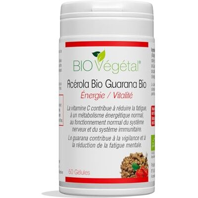 BIO + Acérola BIO Guarana BIO/Vitamines C Naturelles/Vigilance et réduction de la fatigue mentale/Complément Alimentaire Vegan/ 60 gélules/Fabrication Française - Publicité BIO + Acérola BIO Guarana BIO/Vitamines C Naturelles/Vigilance et réduction de la fatigue mentale/Complément Alimentaire Vegan/ 60 gélules/Fabrication Française - Publicité