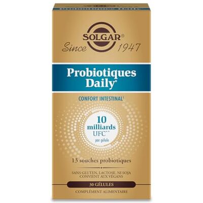 SOLGAR Probiotiques Daily, 10 Milliards UFC, 13 Souches, Végan 30 Gélules 10 Mds d'UFC Garantis, Équilibre Microbiote & Confort Intestinal, 13 Souches Probiotiques Vivantes, Complément Alimentaire - Publicité SOLGAR Probiotiques Daily, 10 Milliards UFC, 13 Souches, Végan 30 Gélules 10 Mds d'UFC Garantis, Équilibre Microbiote & Confort Intestinal, 13 Souches Probiotiques Vivantes, Complément Alimentaire - Publicité
