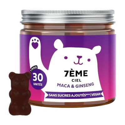 Bears with Benefits 7eme Ciel Gummies Maca Énergie et Vitalité Avec Ginseng, Tribulus Terrestris, Zinc et Biotine Sélénium 30 unités (1 mois) Végan, Sans Sucre Ajouté - Publicité Bears with Benefits 7eme Ciel Gummies Maca Énergie et Vitalité Avec Ginseng, Tribulus Terrestris, Zinc et Biotine Sélénium 30 unités (1 mois) Végan, Sans Sucre Ajouté - Publicité