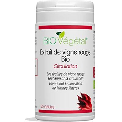 BIO + Phyto Sud Extrait de Vigne Rouge Bio 750 mg Titré à 20% de Polyphénols Complément Alimentaire pour Améliorer la Circulation Sanguine et Jambes Lourdes Vigne Rouge Circulation 60 gélules - Publicité BIO + Phyto Sud Extrait de Vigne Rouge Bio 750 mg Titré à 20% de Polyphénols Complément Alimentaire pour Améliorer la Circulation Sanguine et Jambes Lourdes Vigne Rouge Circulation 60 gélules - Publicité
