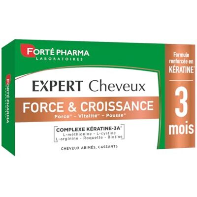 Forté Pharma Expert Cheveux Force & Croissance Complément alimentaire Vitalité capillaire pour cheveux abîmés, cassants Biotine, L-cystine, Roquette, renforcé en Kératine 90 comprimés, 1/jour - Publicité Forté Pharma Expert Cheveux Force & Croissance Complément alimentaire Vitalité capillaire pour cheveux abîmés, cassants Biotine, L-cystine, Roquette, renforcé en Kératine 90 comprimés, 1/jour - Publicité