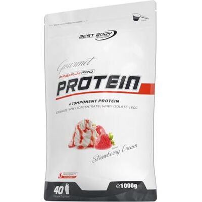 Best Body Nutrition Gourmet Premium Pro Protein - Crème de fraise - Poudre de protéine - Publicité Best Body Nutrition Gourmet Premium Pro Protein - Crème de fraise - Poudre de protéine - Publicité