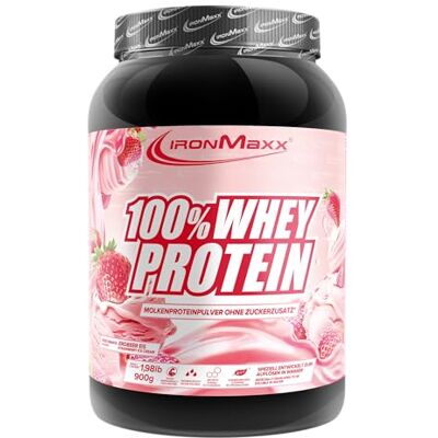 IronMaxx 100% Whey Protein Glace à la fraise – Poudre de protéines de lactosérum hydrosoluble Riche en protéines Contient naturellement des BCAA Faible en sucre Proteine Whey 900 grammes - Publicité IronMaxx 100% Whey Protein Glace à la fraise – Poudre de protéines de lactosérum hydrosoluble Riche en protéines Contient naturellement des BCAA Faible en sucre Proteine Whey 900 grammes - Publicité