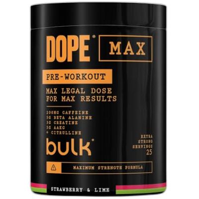 Bulk Dope Max Poudre Pré-Entraînement 563 g 25 portions Haute Teneur en Caféine 200mg 5g Bêta-Alanine 3g Créatine Mélange AAKG & Citrulline Vitamine B6 Strawberry Lime - Publicité Bulk Dope Max Poudre Pré-Entraînement 563 g 25 portions Haute Teneur en Caféine 200mg 5g Bêta-Alanine 3g Créatine Mélange AAKG & Citrulline Vitamine B6 Strawberry Lime - Publicité