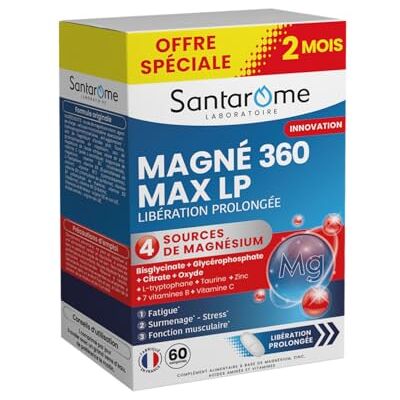 BIO + SANTAROME Magné Marin 360 Max LP Complément Alimentaire Fatigue & Stress Énergie & Fonction Musculaire 4 Sources de Magnésium, Taurine, Zinc, Vitamines B Fabriqué en France 60 Comprimés - Publicité BIO + SANTAROME Magné Marin 360 Max LP Complément Alimentaire Fatigue & Stress Énergie & Fonction Musculaire 4 Sources de Magnésium, Taurine, Zinc, Vitamines B Fabriqué en France 60 Comprimés - Publicité