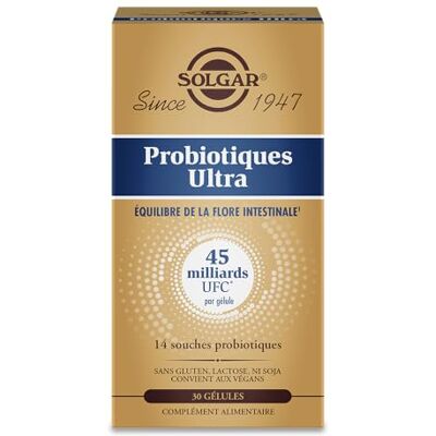 SOLGAR Probiotiques Ultra, 45 Milliards UFC, 14 Souches, Végan 30 Gélules 45 Mds UFC Garantis, Équilibre Flore Intestinale, Gastro-Résistant, 14 Souches Probiotiques Vivantes, Complément Alimentaire - Publicité SOLGAR Probiotiques Ultra, 45 Milliards UFC, 14 Souches, Végan 30 Gélules 45 Mds UFC Garantis, Équilibre Flore Intestinale, Gastro-Résistant, 14 Souches Probiotiques Vivantes, Complément Alimentaire - Publicité