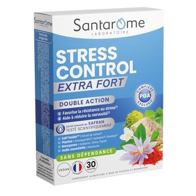 BIO + Santarome Stress Control Extra Fort Complément alimentaire stress et nervosité Double action Safran Safr’inside® Aide à réduire le stress et la nervosité 30 comprimés Fabriqué en France - Publicité BIO + Santarome Stress Control Extra Fort Complément alimentaire stress et nervosité Double action Safran Safr’inside® Aide à réduire le stress et la nervosité 30 comprimés Fabriqué en France - Publicité