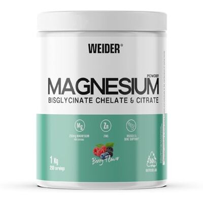 Weider Magnesium Powder (1kg) Goût Fruits Rouges, 250mg /portion Bisglycinate et Citrate de Magnésium en poudre avec du Zinc, Aide aux Muscles et Os, Réduit la Fatigue, Sans Sucres Ajoutés, Végan - Publicité Weider Magnesium Powder (1kg) Goût Fruits Rouges, 250mg /portion Bisglycinate et Citrate de Magnésium en poudre avec du Zinc, Aide aux Muscles et Os, Réduit la Fatigue, Sans Sucres Ajoutés, Végan - Publicité